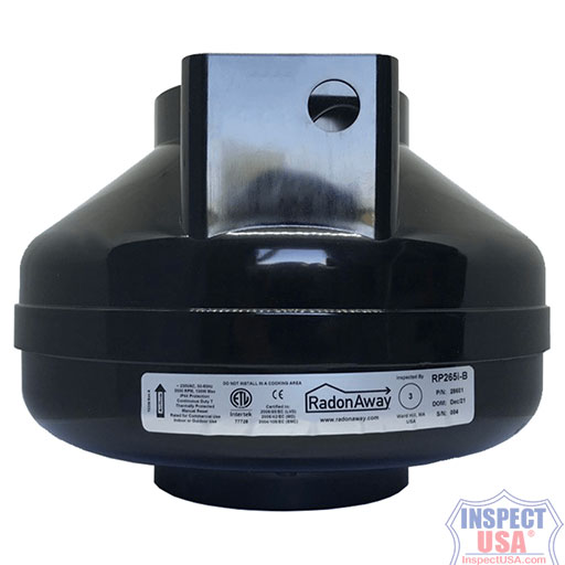 VOC Radon Mitigation Fan Black 6" (RP265i) 220vAC with Bracket