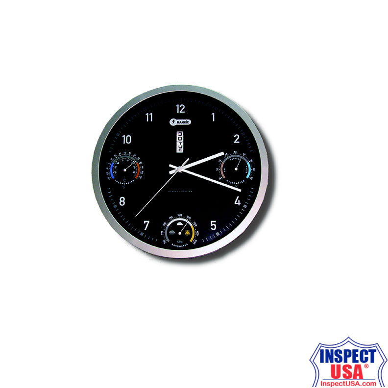 Clock Analog Wall Hung 12.5" Round (ABC856B) Silver Rim