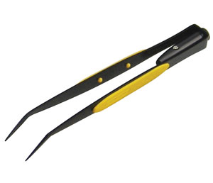 Tweezers: Illuminated Serrated Bent Tip (GT-70408) 6.5" Steel
