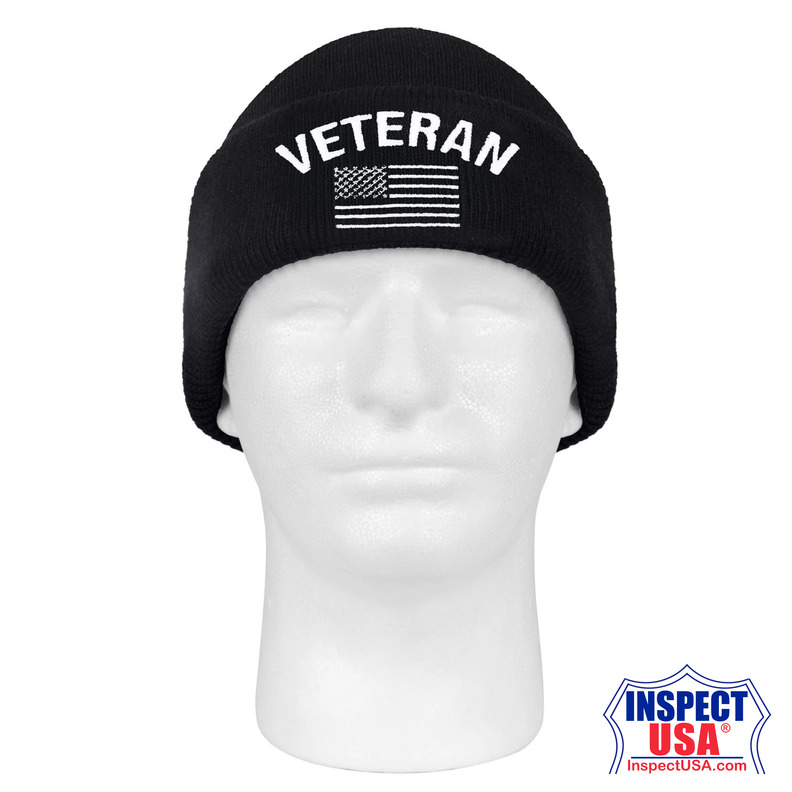 Rothco Veteran With US Flag Fine Knit Watch Cap - Black