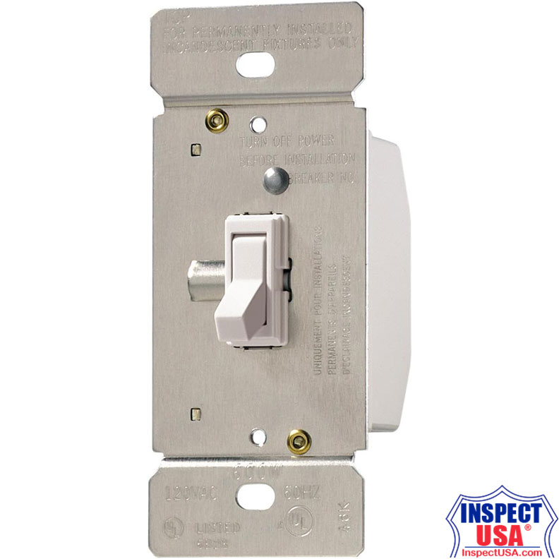 White Toggle Dimmer, 600 Watt Maximum (T1061W) 120 Volt AC 60Hz