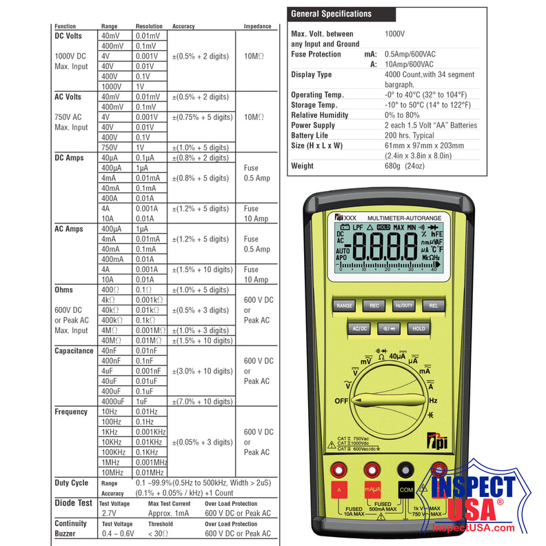 TPI Auto Ranging Digital Multimeter (TP-173A)