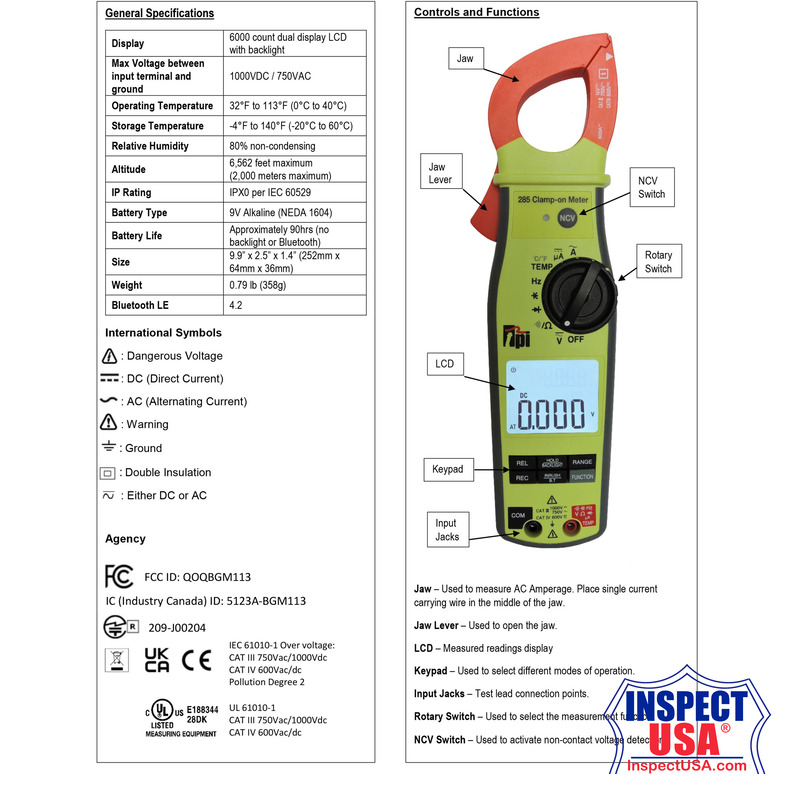 TPI Digital Clamp with Bluetooth & TPI View App (TP-285)